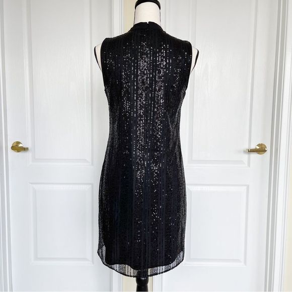 CeCe Size XS Black Sequin Layered Bow Tie Neck Sleeveless Cocktail Dress - Picture 10 of 16